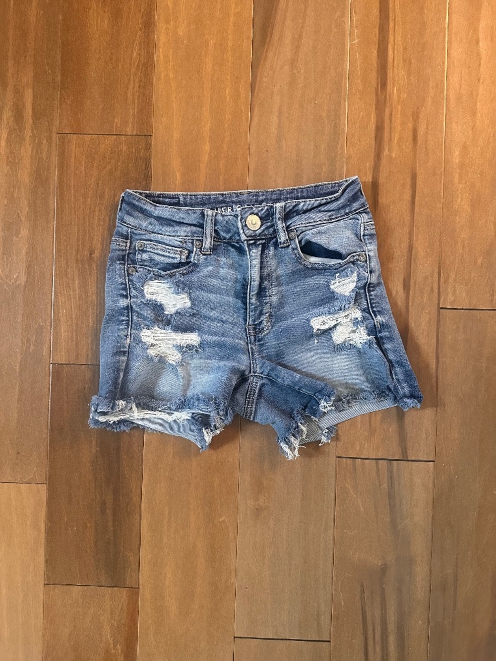 American Eagle stretch denim distressed shorts, size 2